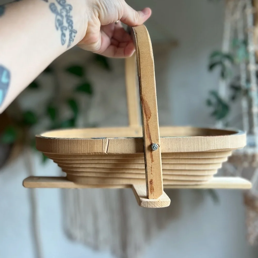 Folding Wooden Basket 12x6” – Butterfly Fern Boho Tray Rustic Cottagecore Decor